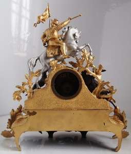 Very impressive 19th c French S.Marti gilt figural horse huntsman 