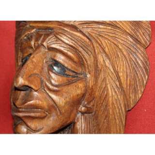 Antique Hand Carving Wood Indian Native American Head Figurine  