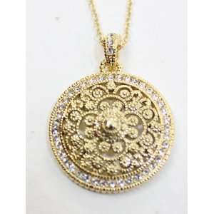  eli k Gold Plate & Clear Crystals Round Medallion Pendant 