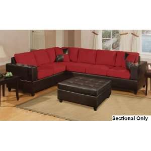  2 Piece Red Microfiber Two Tone Reversible Sectional Sofa 