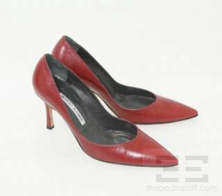Manolo Blahnik Dark Red Leather Stiletto Heels Size 36.5  
