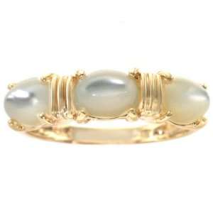  14K Yellow Gold Oval Three Stone Ring Mother of Pearl 