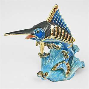   Blue Marlin Handmade Jeweled Metal & Enamel Trinket Box Toys & Games
