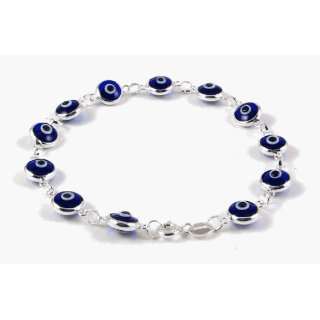  925 Silver Evil Eye Bracelet, 8mm Translucent Blue Eye 