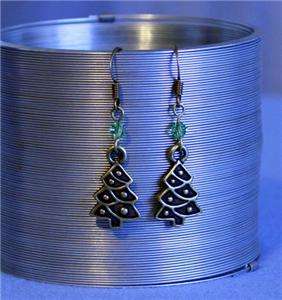14k Gold Plate ygp Antique Christmas Tree Charm Dangle Earrings Womens 
