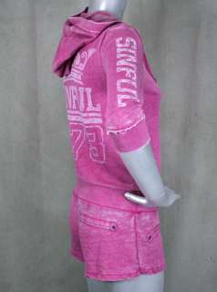 AFFLICTION SINFUL womens JORDAN romper pink hooded 3/4 sleeve 05KN418 
