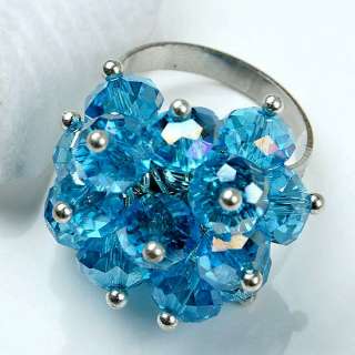 Sky Blue Crystal Adjustable Ring Faceted Bead Size 6  
