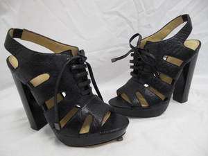 New Coach Textured Leather Lace Up Cut Out Slingback Heel Booties 7 B 