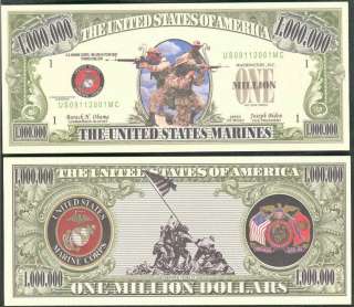 USMC / MARINES MILLION DOLLAR BILL   Lot of 2 Bills  