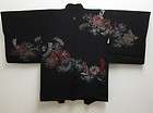 VINTAGE Japanese Mens Black Silk Kimono HAORI 1930s  