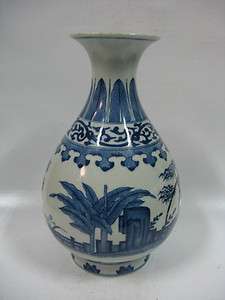   antique remarkable blue and white Porcelain landscape vase  