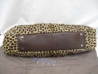 Lambertson Truex Leopard Pony Hair Brown Leather Trim Long Bag  
