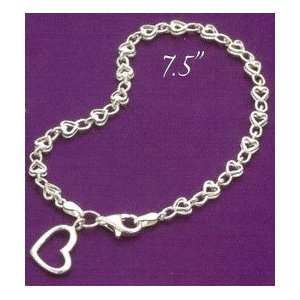   Silver 7 in Bracelet, .125 in wide Heart Links, .5 in wide Heart Charm