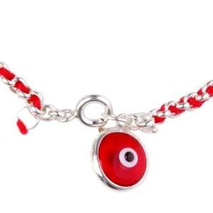 Kabbalah Red String Bracelet woven in silver with Red Lucky Eye Charm 