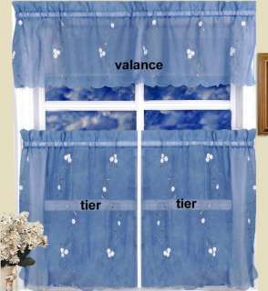 Daisy Kitchen Curtain Valance & 24 Tiers 3PCS Blue New  