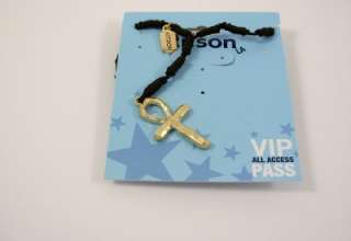 KITSON LA GOLD PLATED ANKH CROSS KNOTTED CORD NECKLACE  