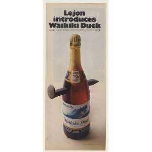  1970 Lejon Waikiki Duck Champagne Spike in Bottle Print Ad 