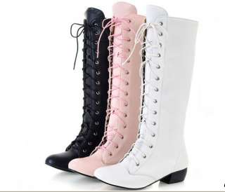 fashion womens lace up low knee high boots shoes #33  