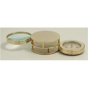  Paper Weight w/ Compass & Magnifier, Gold Plated,tarnish 