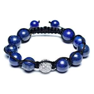   Lapis Lazuli Gemstone Unisex Macrame Bracelet Swarovski Crystal Beads