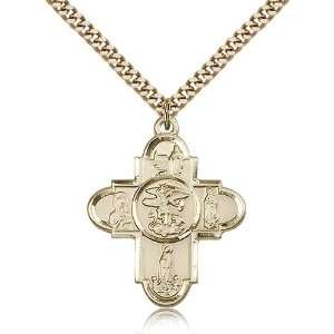 Gold Filled Our Lady Five 5 Way Medal Pendant 1 1/4 x 1 Inches 5711GF 