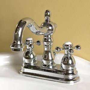   Lavatory Faucet   Metal Cross Handles   Polished and Lacquered Brass
