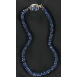  KYANITE 10mm RONDELLE BEADS NECKLACE STERLING 