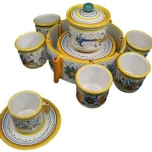 Deruta Ceramic Pottery Espresso Set w/ Sugar Bowl and Serving Plates 