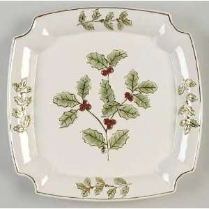   Holly And Berry Gold 12 Square Serving Platter, Fine China Dinnerware