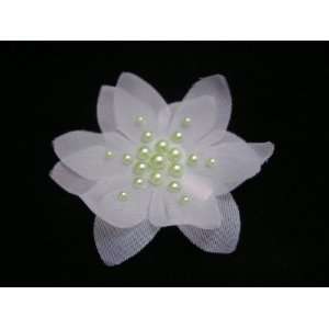    Small White Flower with Light Green Pearls Hair Clip Beauty