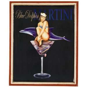  Blue Dolphin Martini Pinup Wood Wall Art