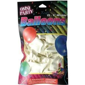  Omni Party Balloons 9 Helium White (25 Count). (6 Pack 