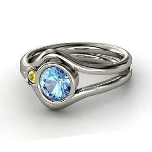 Sheltering Sky Ring, Round Blue Topaz Sterling Silver Ring with Yellow 
