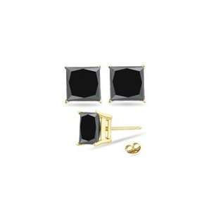   Princess AAA Black Diamond Stud Earrings in 18K Yellow Gold Jewelry