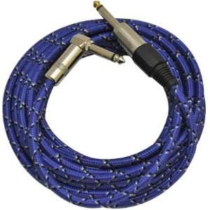   Foot 1/4 to 1/4 Right Angle Guitar TS Cable Woven Cloth Blue