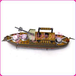 Wind Up Vintage Iron clockwork Battleship Great Kids Toy AND 
