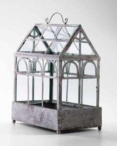   COUNTRY VINTAGE CHIC WHITEWASHED METAL & GLASS GREENHOUSE/TERRARIUM