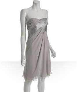 by Allen Schwartz silver chiffon satin detail strapless dress 
