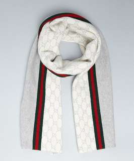 Gucci ivory and light grey cashmere blend double g scarf