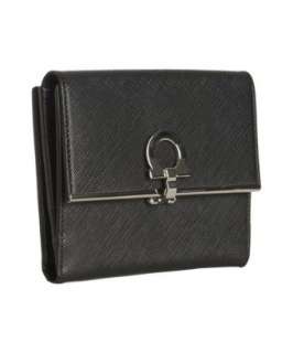 Ferragamo black leather Gancio buckle medium french wallet   