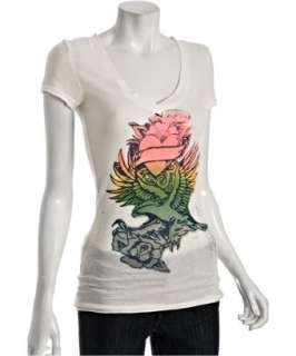 Free People ivory jersey heart and bird print v neck t shirt   