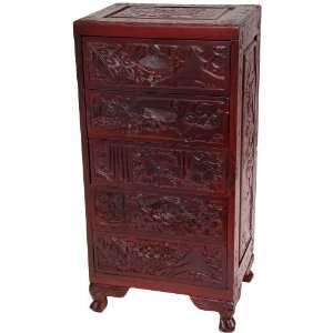  Carved Chest w/ Five Drawers   Cherry