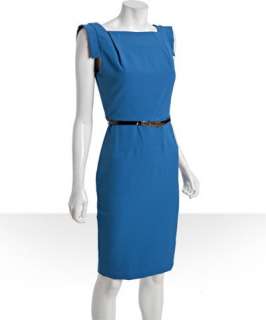 Single royal blue stretch woven Victoria belted sheath dress