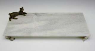   ARAM MARBLE CHEESE BOARD W/ BRONZE CAT & SILVERPLATE MICE NoRes  