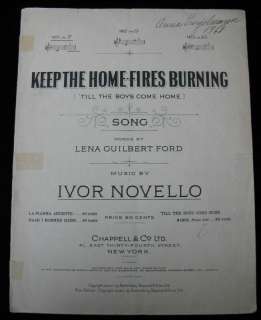   Music KEEP THE HOME FIRES BURNING by Lena Ford & Ivor Novello  