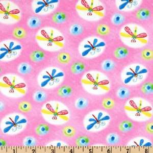  44 Wide Zany Barnyard Dragonfly Pink Fabric By The Yard 
