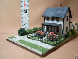 Scratch built Z scale Frame House and garden diorama  