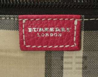 Burberry London Fuchsia Pebbled Leather & White Topstitched Handbag 