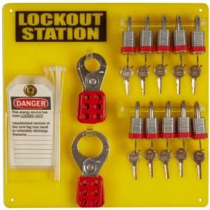 Brady Padlock, Hasp, and Tag Lockout Station, Includes 10 Steel 