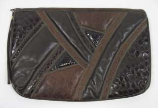DESIGNER Brown Leather Medium Wristlet Clutch Handbag  